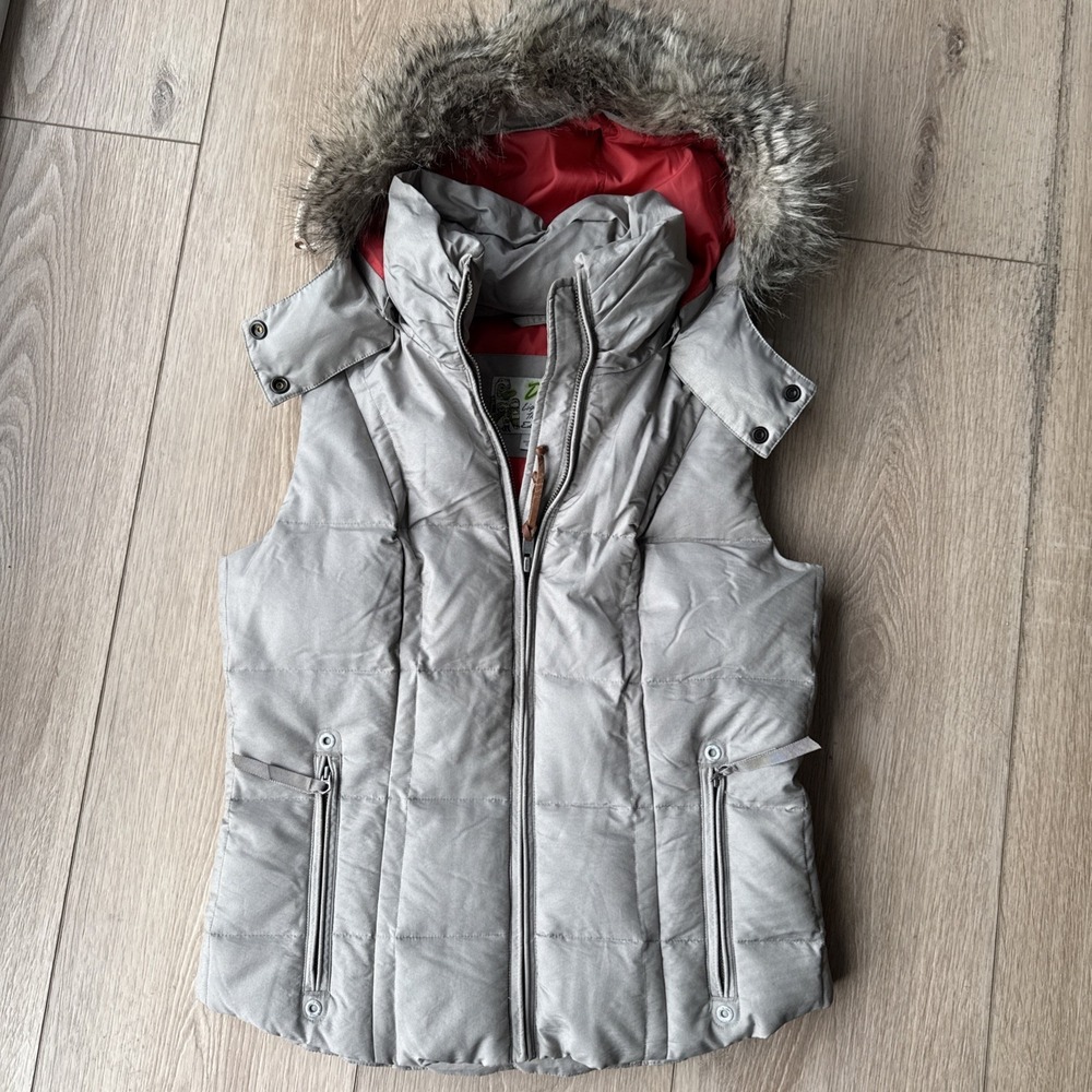 Eddie Bauer Goose Down Vest Women's, Fur Hood 550 M Filled Full-Zip Sz XS Taupe